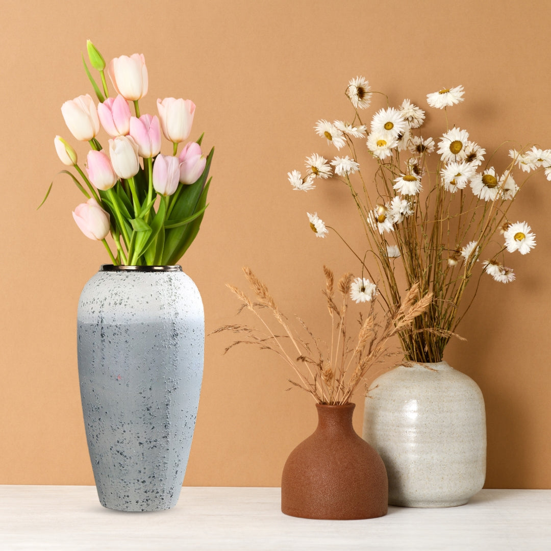 NNEAGS 35x17cm White and Grey Large Ceramic Flower Vase Elegant Living Room Home Decor