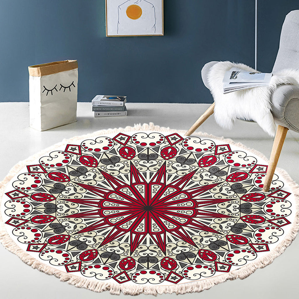 NNEAGS 2X 120cm Mandala Modern Ethnic Tassel Print Anti-slip Doormat, Home Decor