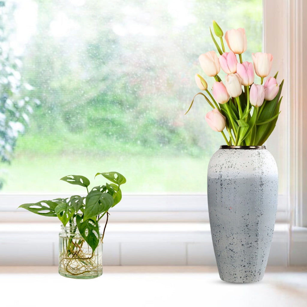 NNEAGS 35x17cm White and Grey Large Ceramic Flower Vase Elegant Living Room Home Decor