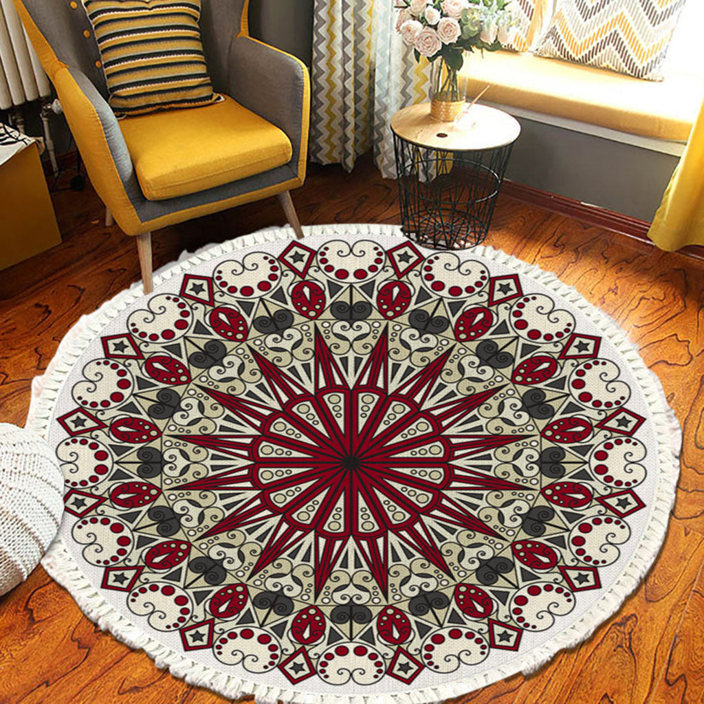 NNEAGS 2X 120cm Mandala Modern Ethnic Tassel Print Anti-slip Doormat, Home Decor