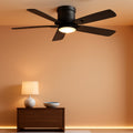 42 Inch Black Flush Mount Ceiling Fan Dimmable LED Remote