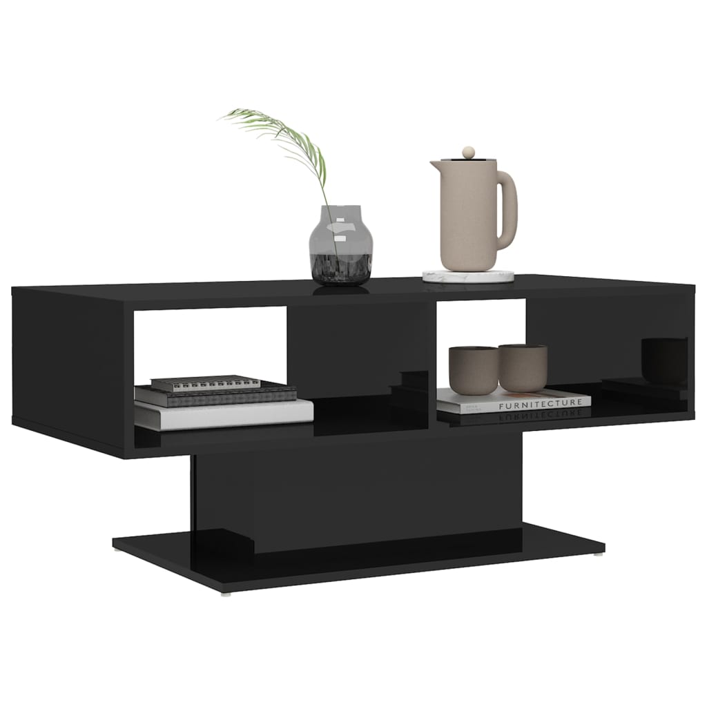 NNEVL Coffee Table High Gloss Black 103.5x50x44.5 cm Chipboard