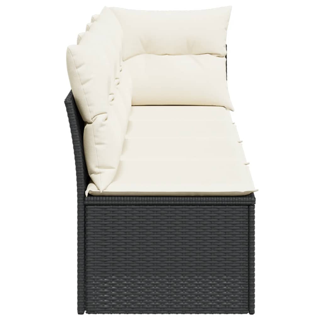 NNEVL Garden Sofa with Cushions 4-Seater Black Poly Rattan