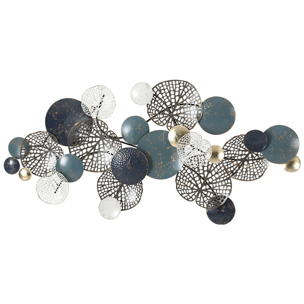 NNEDSZ Metal Wall Art Hanging Sculpture 132cm Home Decor Leaf Circles Blue