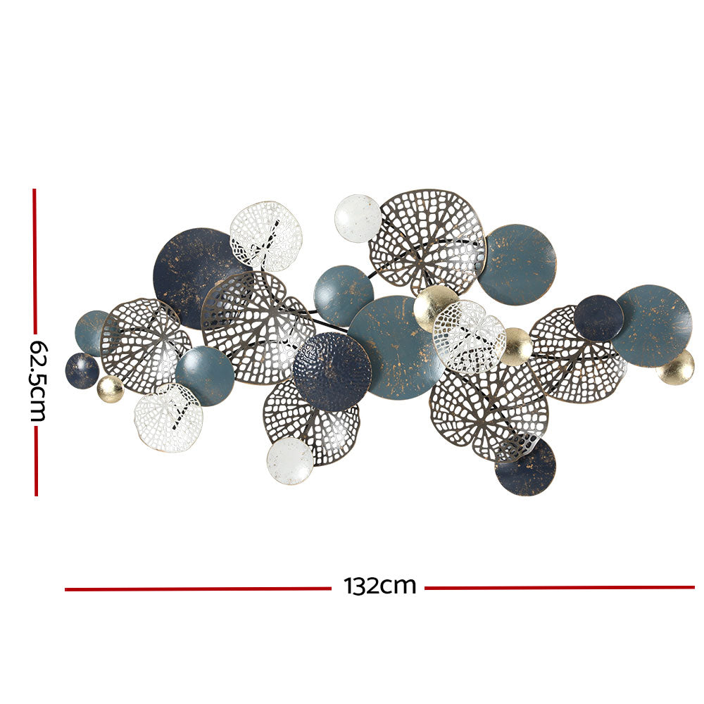 NNEDSZ Metal Wall Art Hanging Sculpture 132cm Home Decor Leaf Circles Blue