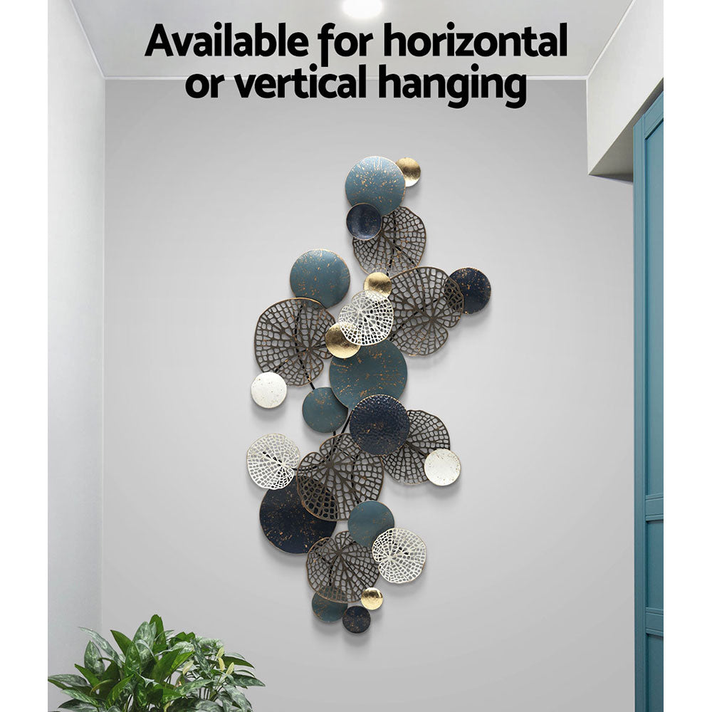 NNEDSZ Metal Wall Art Hanging Sculpture 132cm Home Decor Leaf Circles Blue