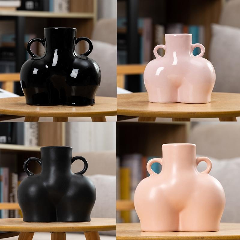 NNEIDS Large Bright Pink Ceramic Vase For Home Decor And Dried Flower Arrangements