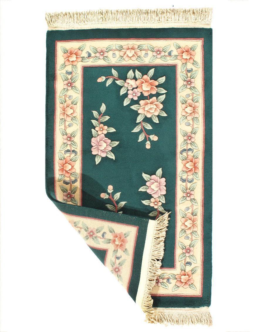 Canvello Genuine Handmade Rug Green Chinese Art Deco Area Rug for Living Room Home Decor Rug - 3' X 5'