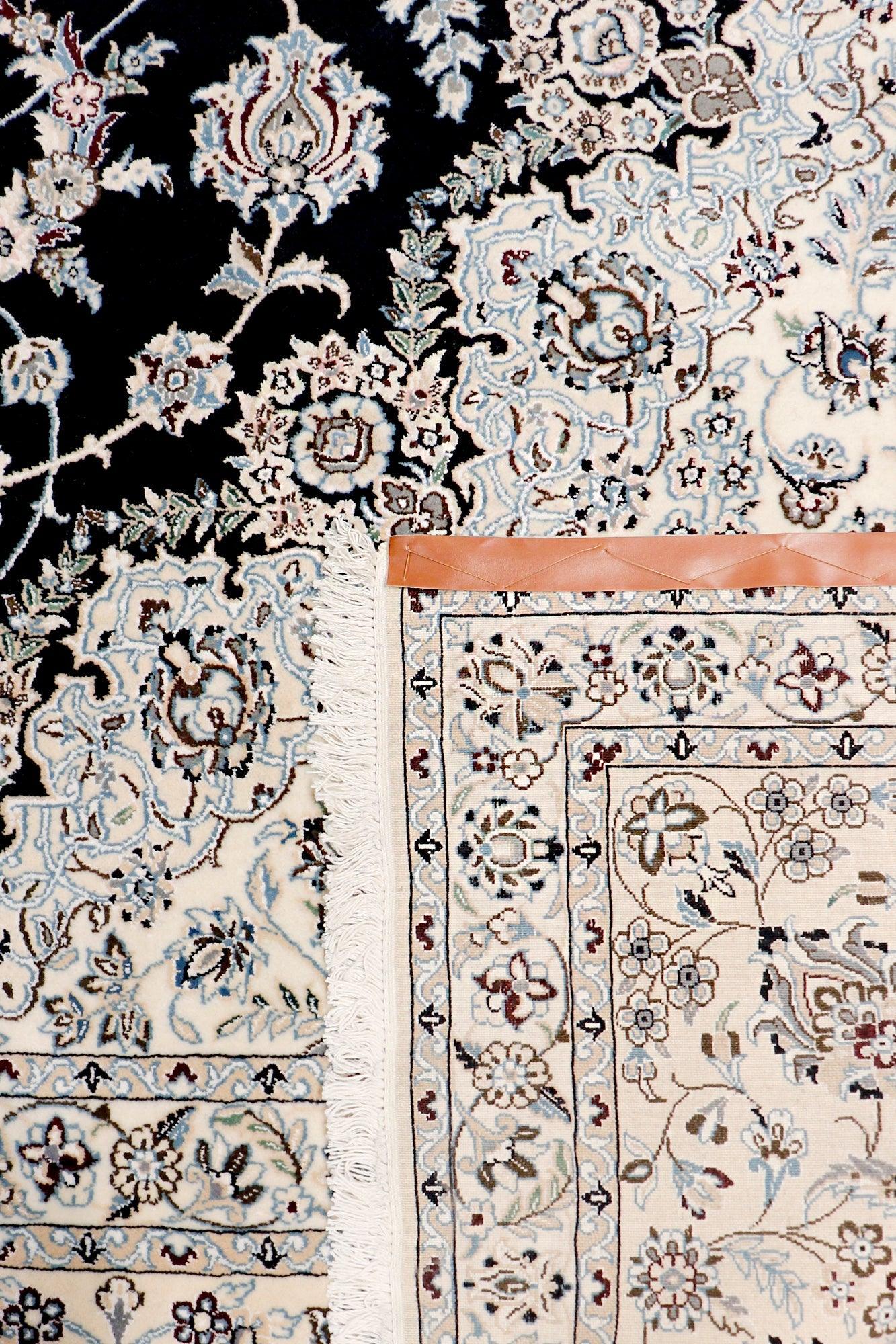 Canvello Nain Silkroad Rug Hand-Knotted Navy/Ivory Wool Area Rug- 9'11" x 13'1"