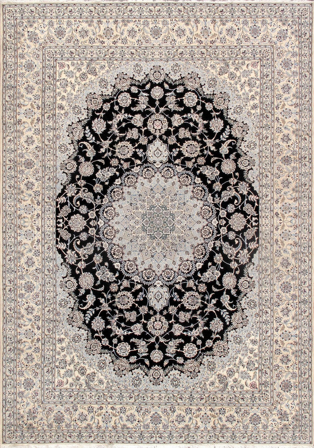 Canvello Nain Silkroad Rug Hand-Knotted Navy/Ivory Wool Area Rug- 9'11" x 13'1"