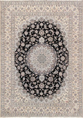 Canvello Nain Silkroad Rug Hand-Knotted Navy/Ivory Wool Area Rug- 9'11" x 13'1"