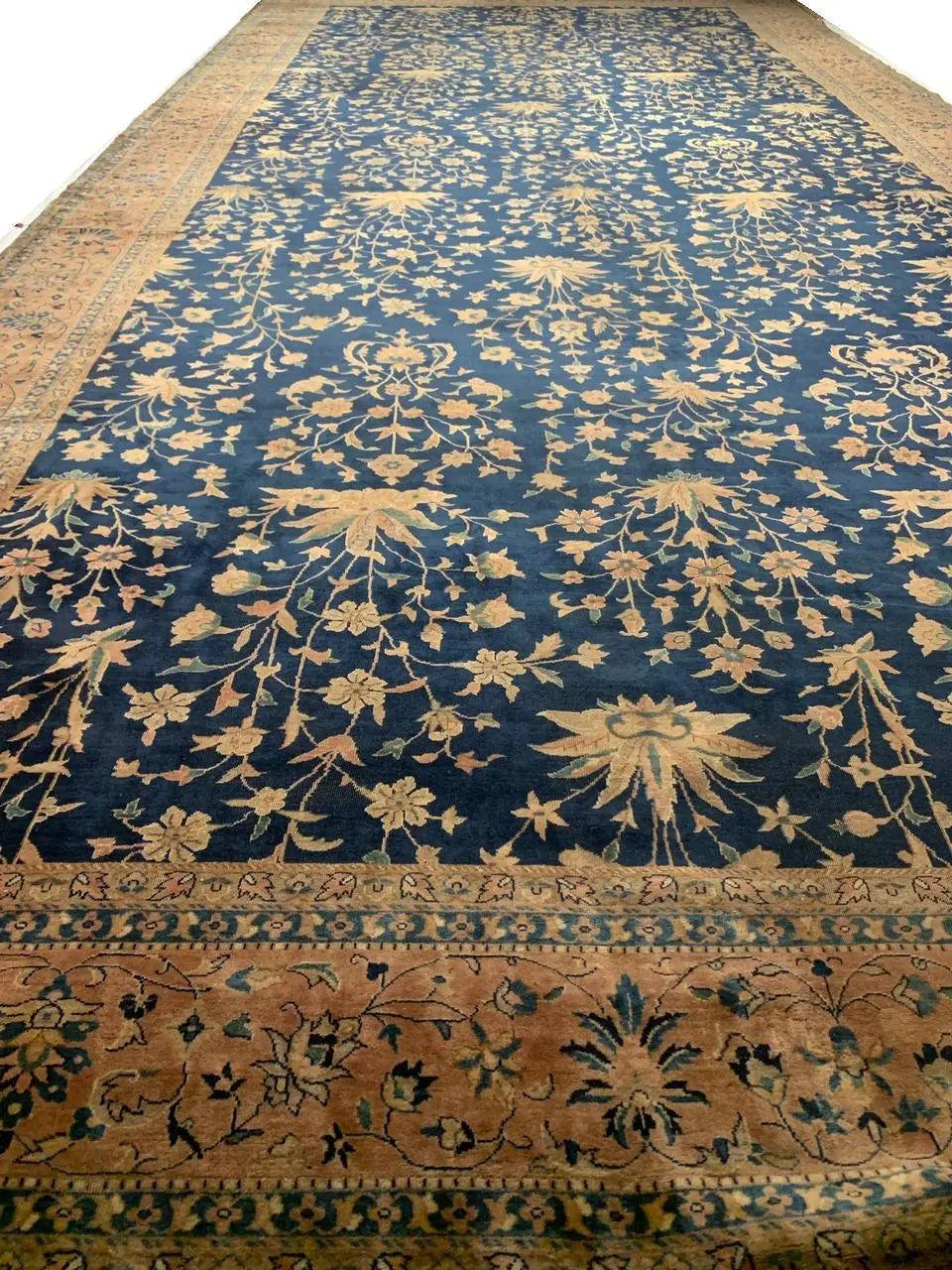 Canvello Navy Blue Fine Hand knotted Antique larestan 11'X 24'