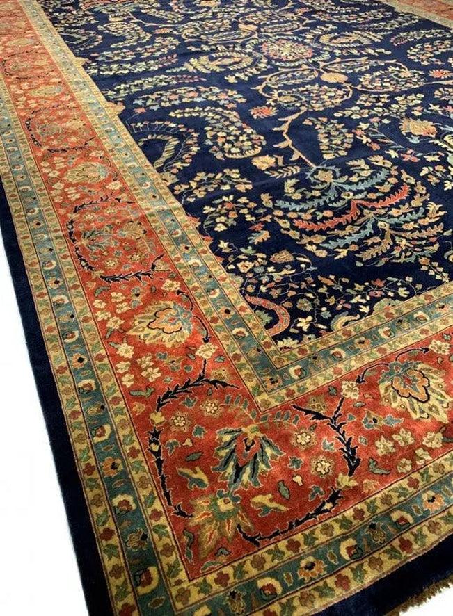 Canvello Navy Blue Fine Hand Knotted Silkroad sarouk Design 12'4'' X 17'8''
