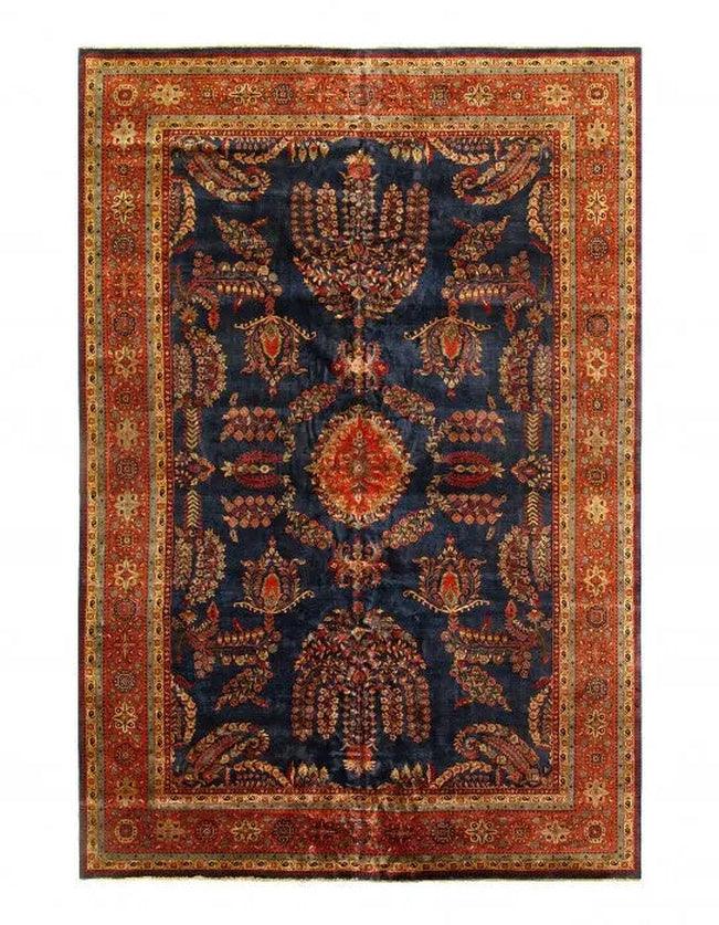 Canvello Navy Blue Persain Hand Knotted Sarouk Design 12' X 18'