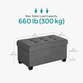 Slate Gray Storage Ottoman Bench 15x30x15.2 Inches